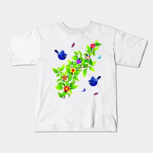 Blue Birds. Superb Blue Fairy Wrens and Butterflies Kids T-Shirt